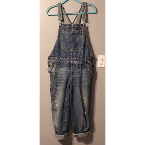 Aeropostale Medium Wash Distressed Overalls | Size XL